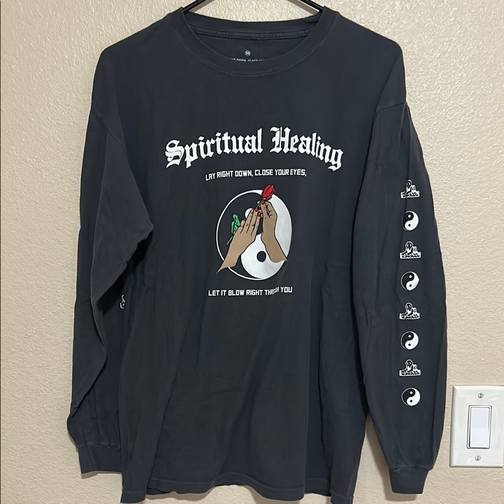 Jungles Spiritual Healing Washed Black Long Sleeve Shirt